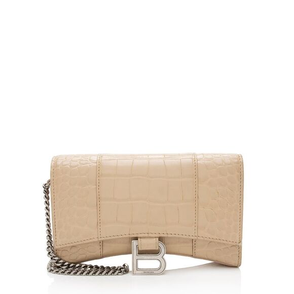 Balenciaga Shiny Croc Embossed Calfskin Hourglass Chain Bag - Picture 1 of 16